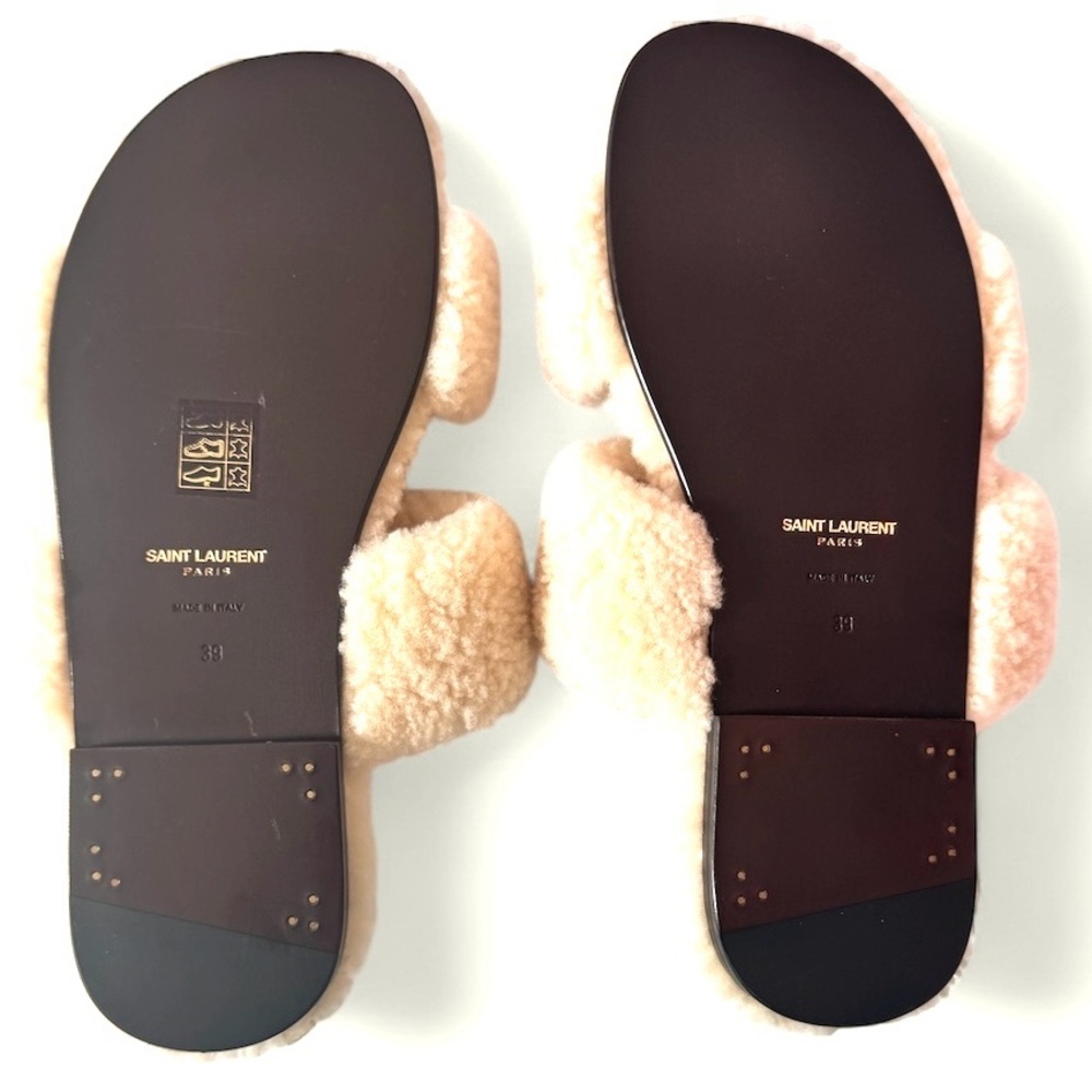 Saint Laurent Cream Shearling Sandals NIB sz 9 - Picture 5 of 6